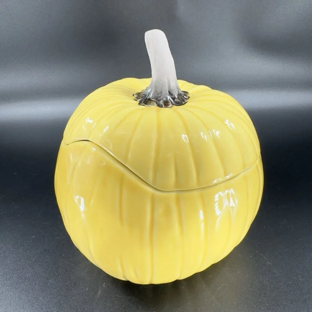 Crate & Barrel B Eigen Harvest Yellow‎ Pumpkin Squash Ceramic Bowl Canister Jar